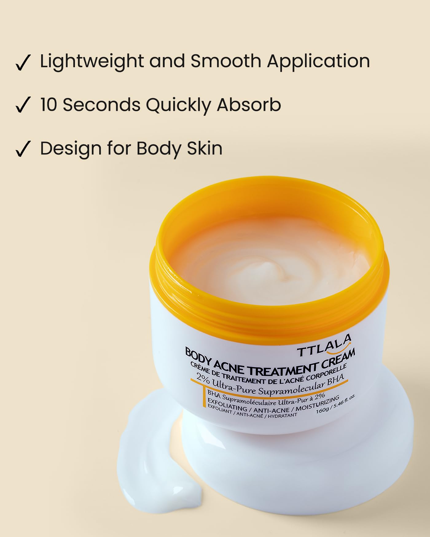 Butt Acne Clearing Treatment, Moisturizer Cream with 2% Salicylic Acid, Tea Tree Oil & Witch Hazel, Body Back Acne Treatment, Cystic Acne Treatment for Skin Delicate and Smooth 5.4oz