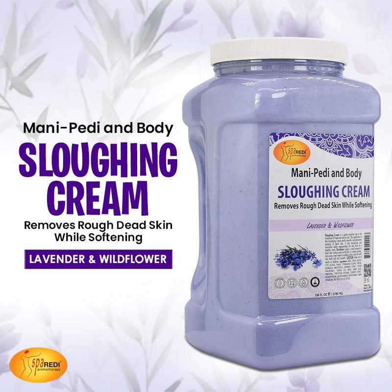 SPA REDI - Foot Cream, Sloughing Lotion, Lavender and Wildflower 128 Oz - Pedicure Massage Foot Care for Dry Cracked Feet, Scrub Gently, Exfoliating