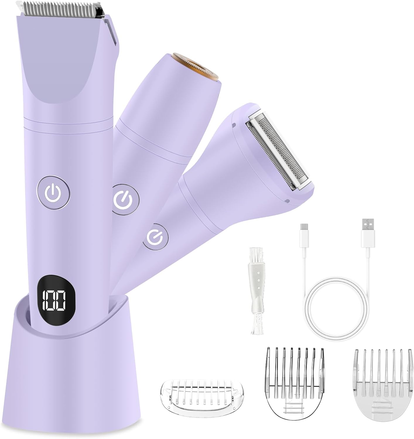 Bikini Trimmer for Women - 3-in-1 Electric Razor for Pubic & Body Hair | IPX6 Waterproof, Purple