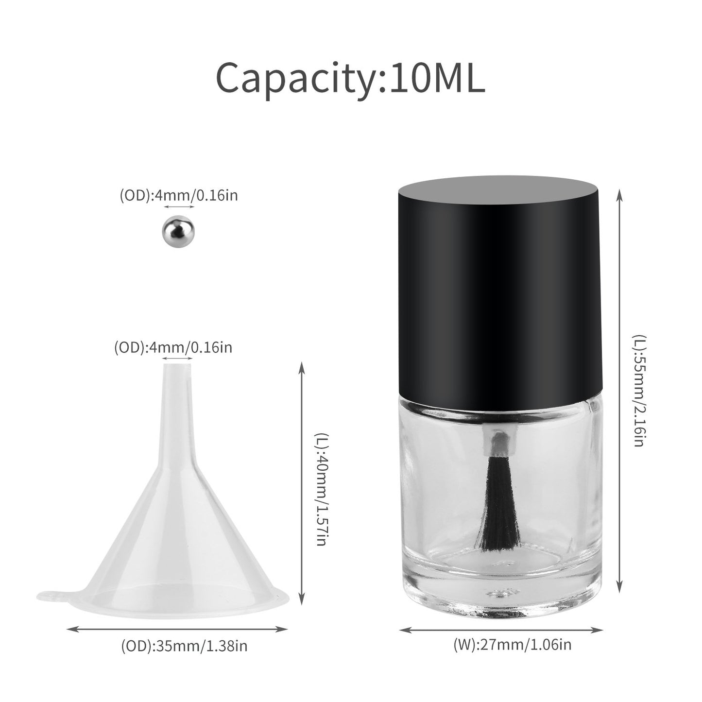 Empty Nail Polish Glass Bottles - 10ML 6PCS Set with Brush Cap, Funnel & Mixing Balls for Nail Art