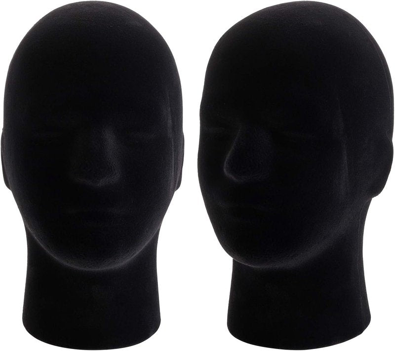Mannequin Head Stand Model - Foam Black Velvet Display for Wigs, Hats & Glasses | 2 Pack