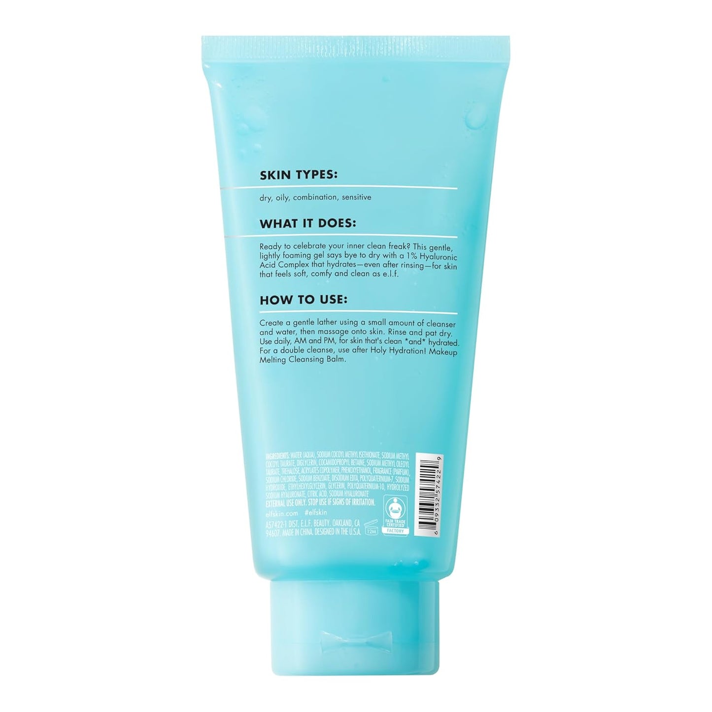 e.l.f. SKIN Holy Hydration! Daily Cleanser - Gentle Gel Face Wash with Hyaluronic Acid | 5.5 fl oz