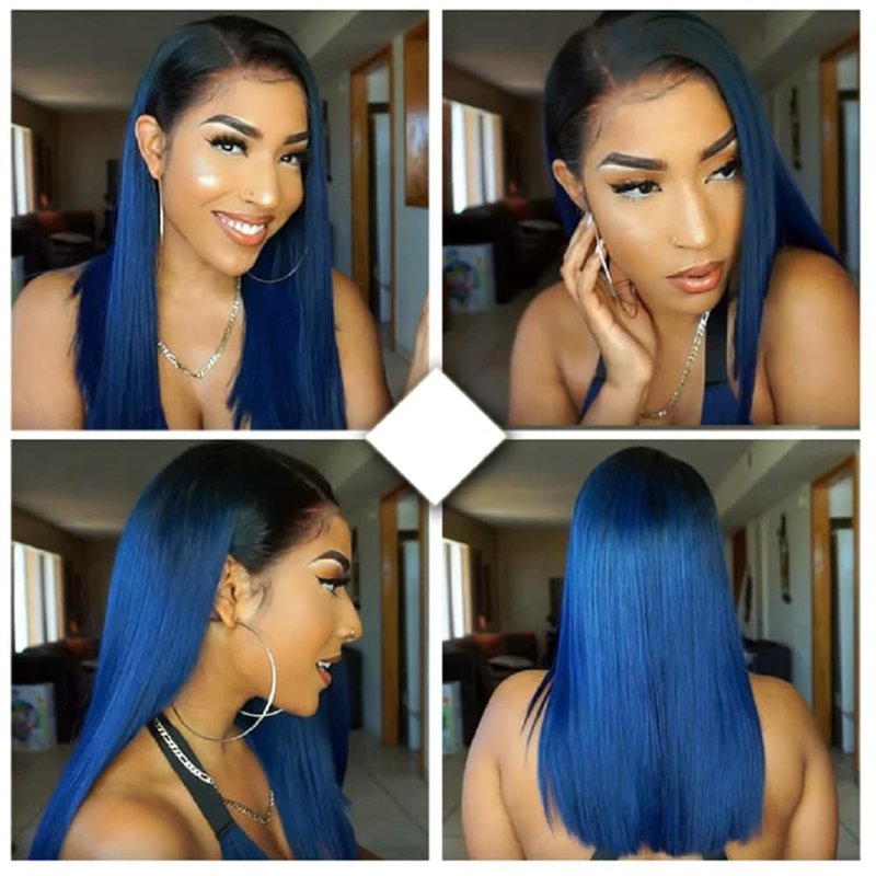 Ombre Blue Bundles Human Hair 18 20 22 Inch Straight Light Blue Human Hair Bundles 3 Bundle12A Unprocessed Brazilian Virgin Hair Quick Weave for Black Women