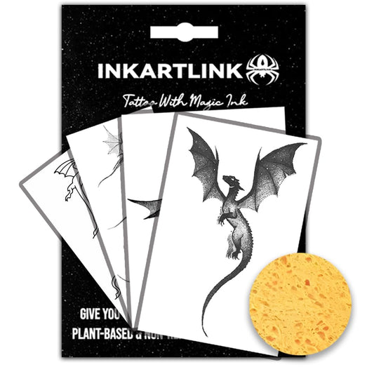 INKARTLINK Semi Permanent Tattoo, 4pcs of Dragon Tattoo Stickers, Exquisite and Realistic, Waterproof, Non-reflective, Interesting Tattoo Experience (Western Dragon Tattoo Combination)