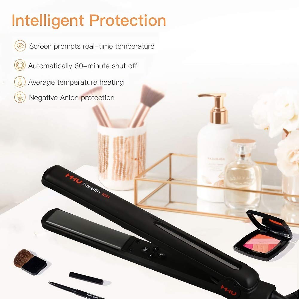 MHU Professional Salon Flat Iron with 1 Inch Plate Ceramic Tourmaline Ionic Hair Straightener and Curler Auto Shut Off