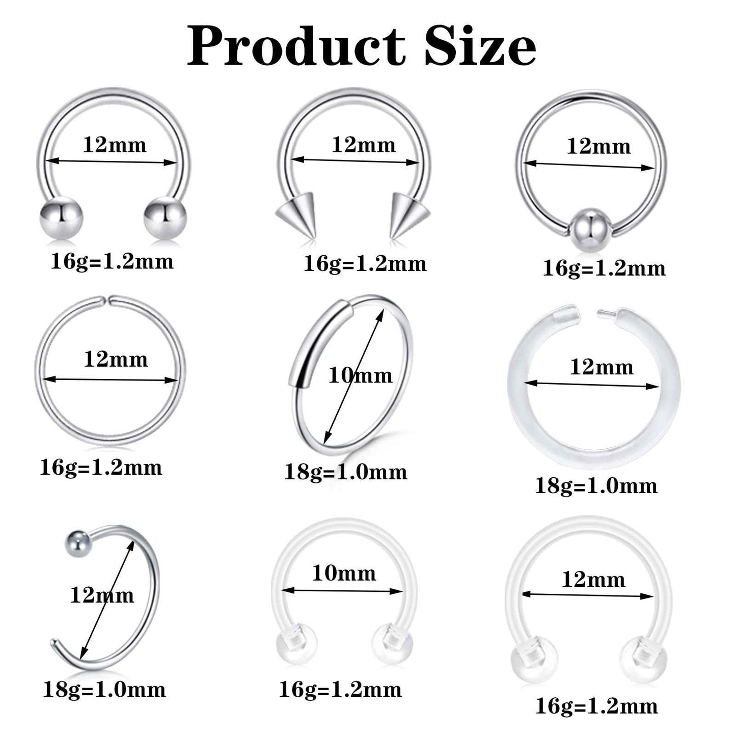 DJCIW 90PCS Piercing Kit, Stainless Steel 14G 16G 18G Piercing Needles Kit Ear Nose Tongue Tragus Cartilage Daith Eyebrow Belly Button Rings Lip Nipple Clear Retainer Piercing Jewelry