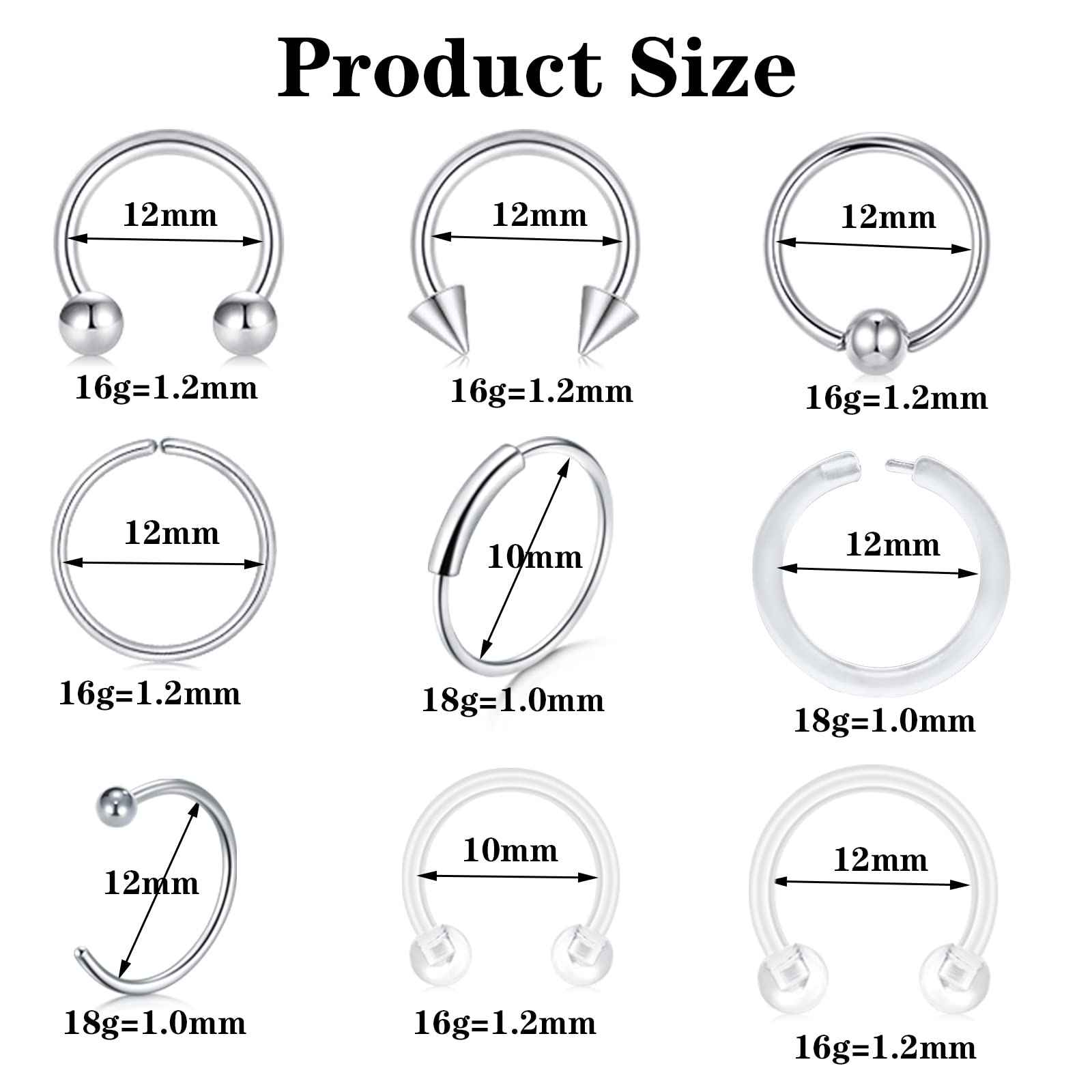 DJCIW 90PCS Piercing Kit, Stainless Steel 14G 16G 18G Piercing Needles Kit Ear Nose Tongue Tragus Cartilage Daith Eyebrow Belly Button Rings Lip Nipple Clear Retainer Piercing Jewelry