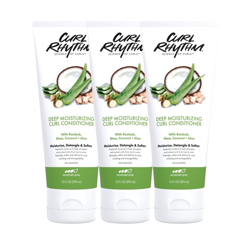 Curl Rhythm Deep Moisturizing Curl Conditioner for Curly Hair - Detangle, Soften & Frizz Free Shine with Shea Butter, Coconut & Aloe For Wavy, Kinky Coily Hair - Sulfate Free - 10 Fl Oz (3 Pack)