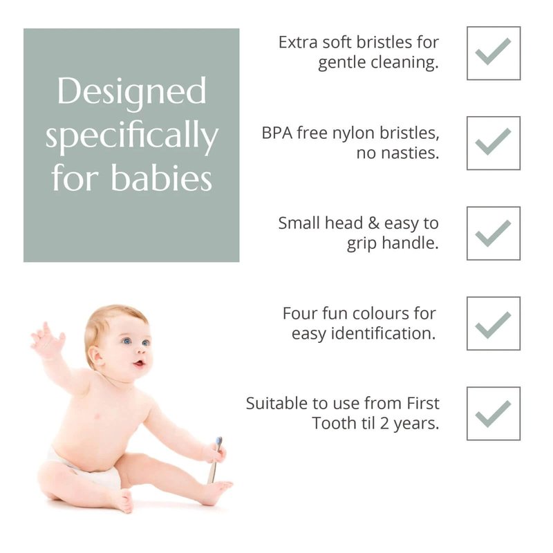 Wild & Stone Organic Baby Bamboo Toothbrushes | 4 Pack | Soft Bristles | 100% Compostable Handle | BPA Free | Vegan Baby Toothbrushes (White)