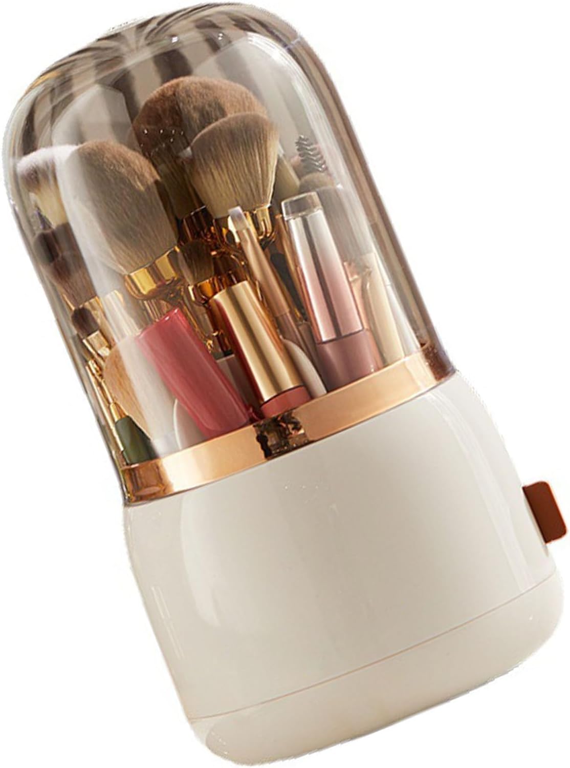 Makeup Brush Holder - 360° Rotating Makeup Organizer with Lid | White Storage Solution for Home