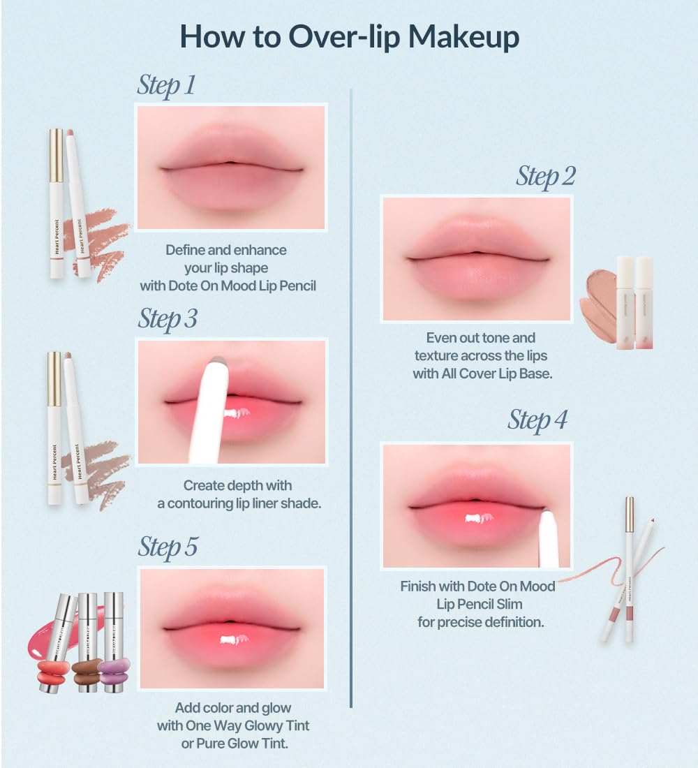 Heart Percent Dote On Mood One Way Glowy Tint, Glass-like High Shine Glossy Finish w/Long-Lasting Luminous Color Lip Stain for Glowy Look, #11.Dawn Mauve