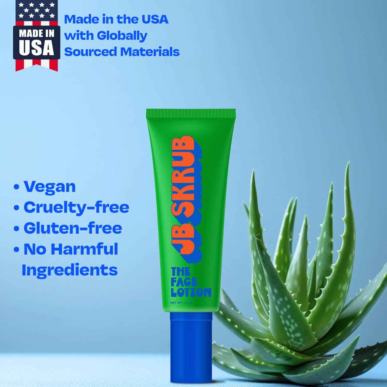 JB SKRUB The Face Lotion - Hydrating Skin Care for Kids and Teens, Acne Face Moisturizer, Fast-Absorbing & Oil-Control, Blue Light Protection, Vegan & Cruelty-Free, 1.7 oz