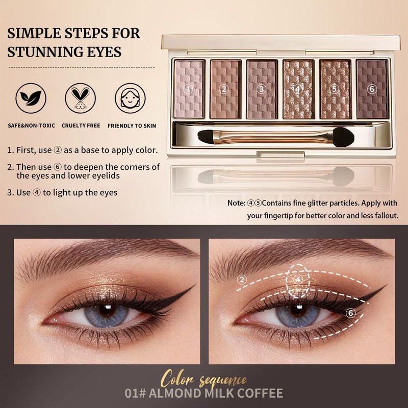 Neutral Nude Brown Eyeshadow Palette, 6 Matte & Shimmer Shades, Blendable Long-Lasting Eyeshadow for Natural Everyday Makeup, Soft Glam Looks, Mature & Hooded Eyes, Silky Formula, sombras de ojos 01
