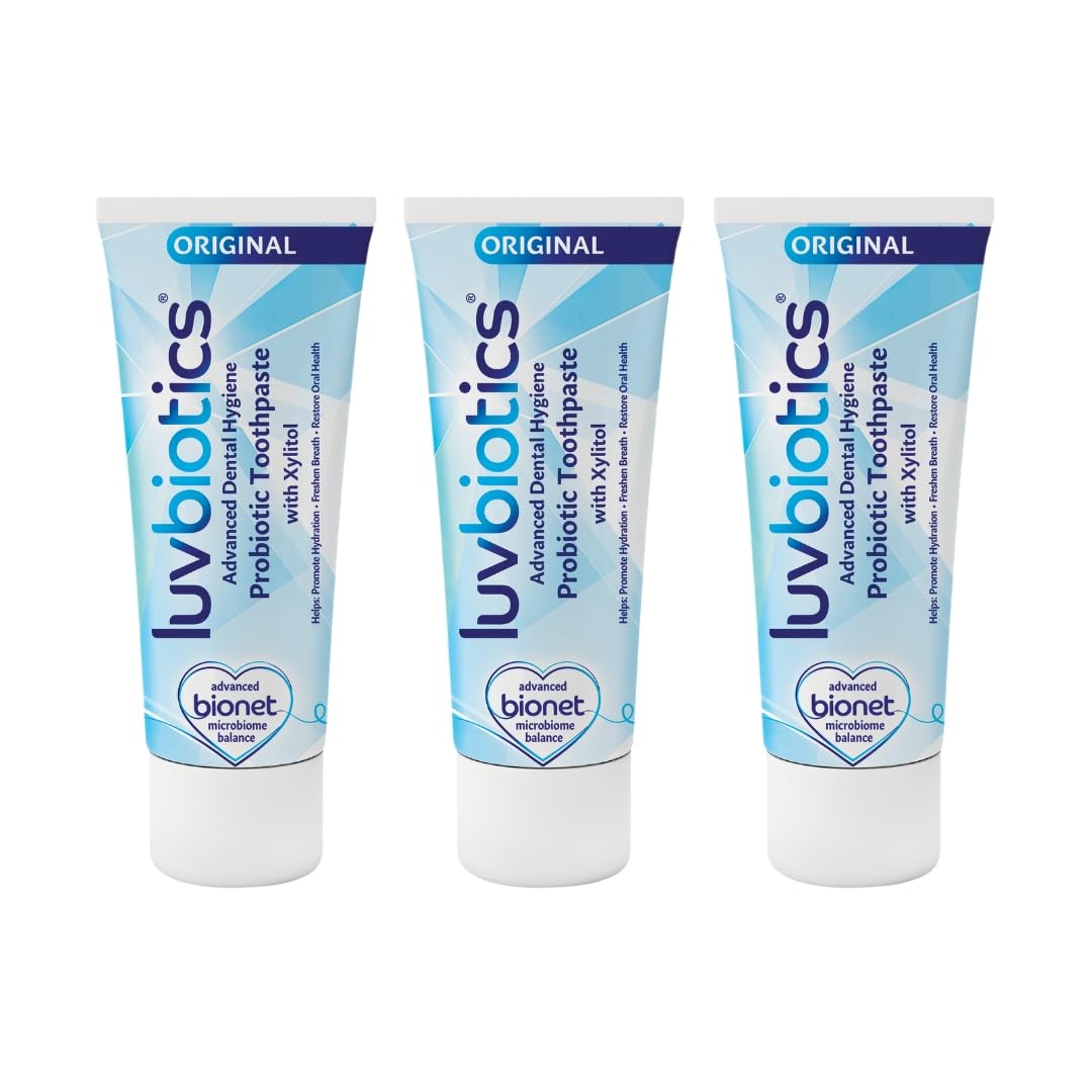 Luv Biotics Probiotic Mint Toothpaste with Xylitol & Aloe Vera – Fresh Breath, Cavity Protection, Microbiome Support & Healthy Gums – No Sulphates or Parabens - 3 x 75ml