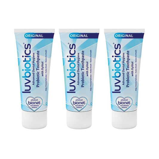 Luv Biotics Probiotic Mint Toothpaste with Xylitol & Aloe Vera – Fresh Breath, Cavity Protection, Microbiome Support & Healthy Gums – No Sulphates or Parabens - 3 x 75ml