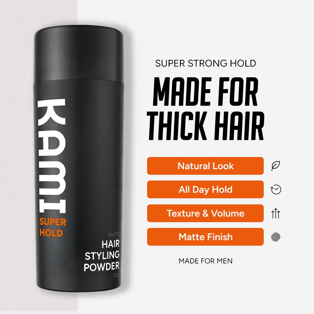 Kami Hair Texture Powder for Men - Strong Hold & Volume Powder - Texturizing Hair Product for Men’s Styling, Matte Finish, All-Day Hold for Thick Hair