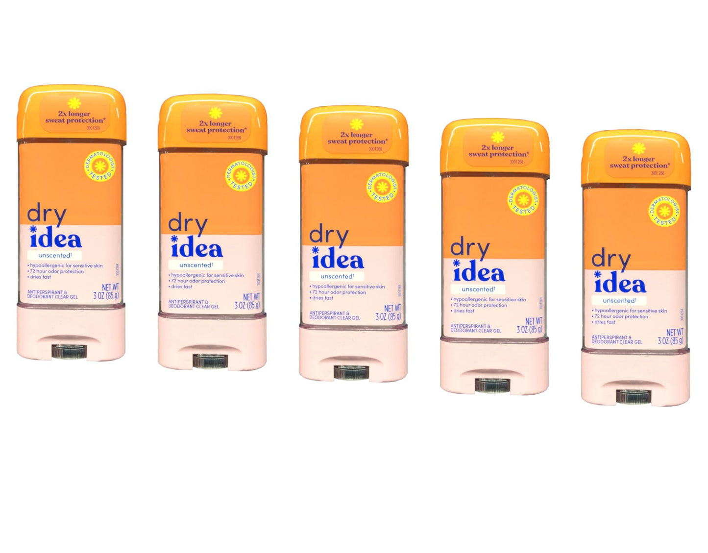 Dry Idea Advanced Dry Unscented Antiperspirant & Deodorant Clear Gel 3 oz (Pack of 5)