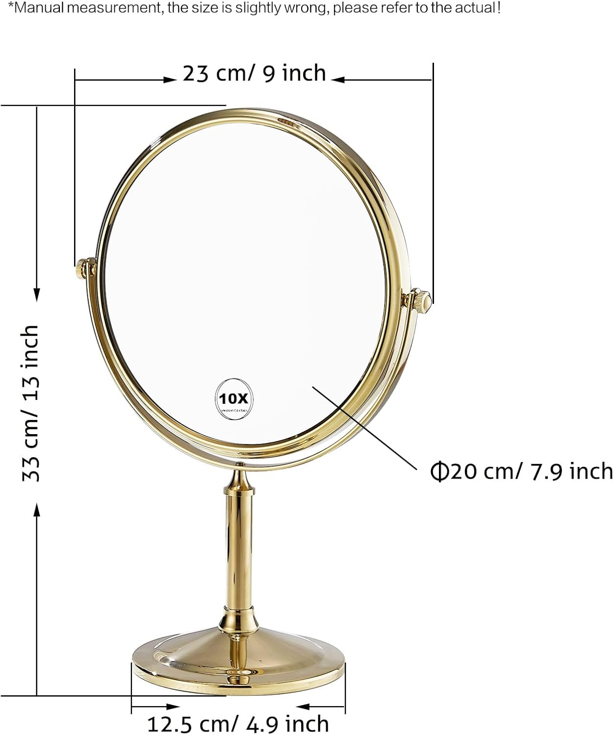 Airemoon 10x Magnifying Makeup Mirror - 360-Degree Rotating Design | 8-Inch Gold Frame, 13" x 9" Size