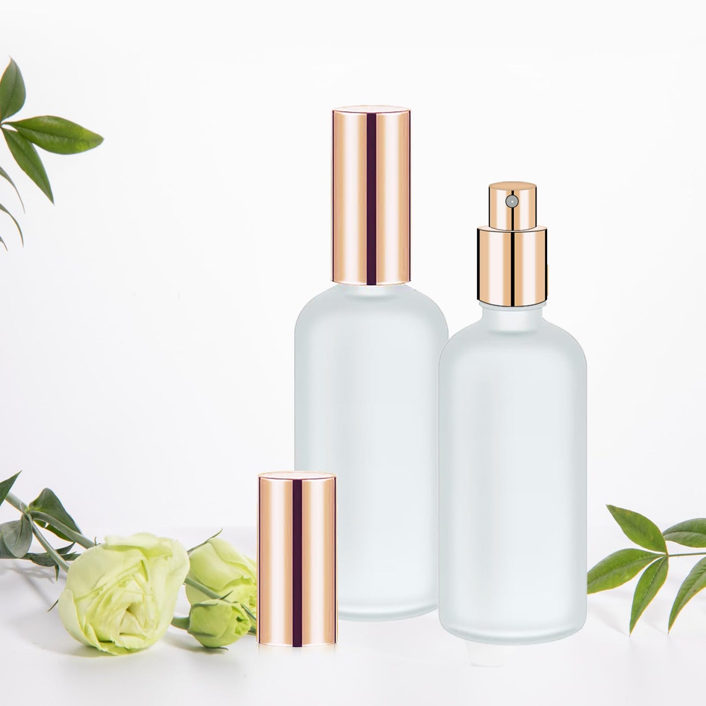 Olutacot 32 Pcs Glass Spray Bottle - Empty Frosted Reusable Perfume Bottle Cosmetic Container With Fine Mist Sprayer Pump for Travel Face Body Sprays (Rose Gold)
