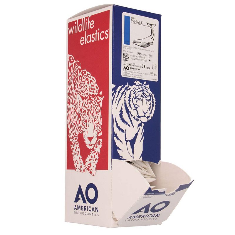 American Orthodontics Elastics Wildlife Blue Whale | Maximum, 14 Oz, 5/16" Size, 50 Packs Per Box, 2,500 Total | Made in The USA | Exacting Dimensions, Precision Cutting, Top Quality Latex Tubing