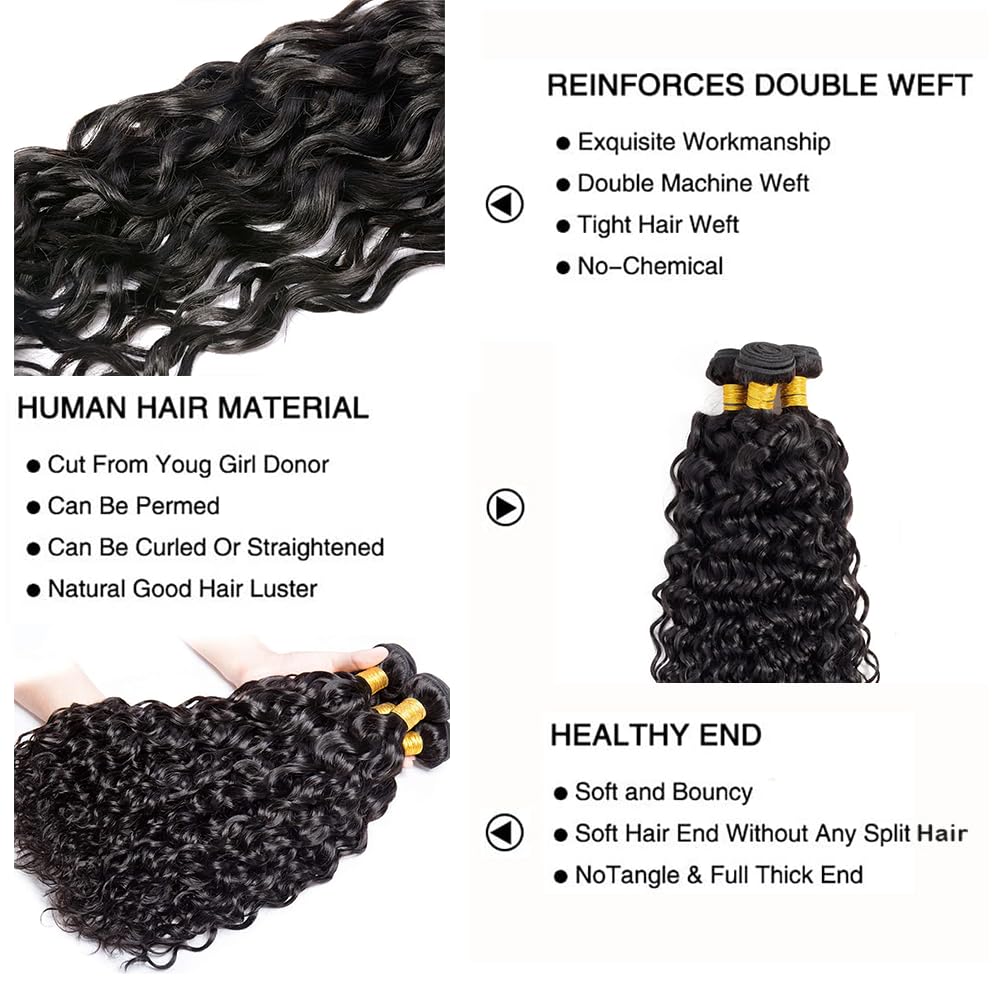 Water Wave Human Hair Bundles Wet And Wavy Bundle Healthy And Soft 12 14 16 Inch Natural Black Color Unprocessed Brazilian Remy Hair Extensions Double Weft 3Pcs/Set