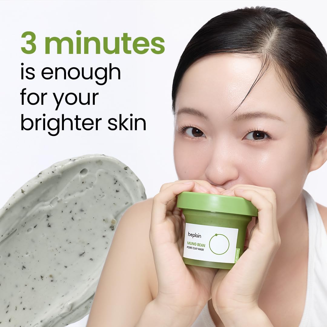 beplain Mung Bean Pore Clay Mask | Blackhead Removal facial Mud Pack | Deep Pore Cleansing Wash Off Pack | Gentle Facial Exfoliator | Korean Skincare | 4.05 fl.oz