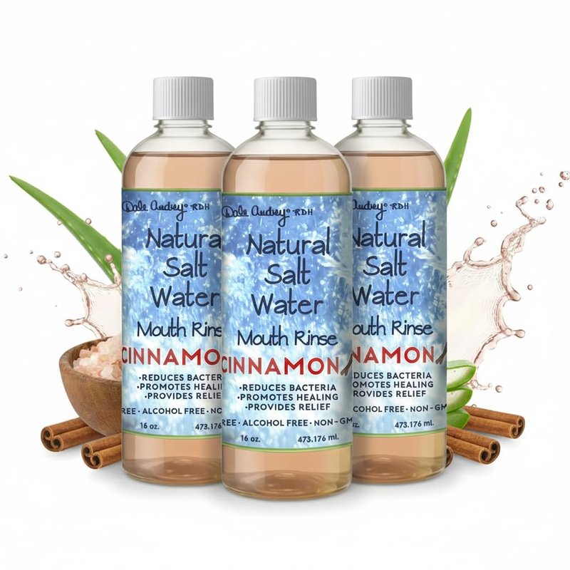 3 Pack Natural Saltwater Mouth Rinse | Himalayan Pink Salt Water Oral Rinse | Organic Cinnamon Flavor Fluoride & Alcohol Free Mouthwash for Fresh Breath | Natural Gum Care Mouthwash-16 FL Oz
