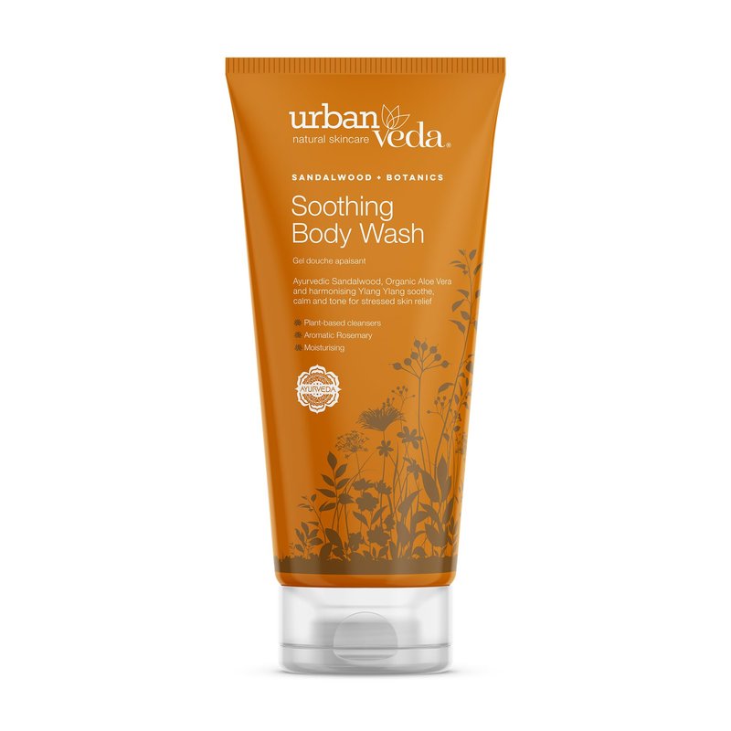 Urban Veda Soothing Body Wash Sensitive Skin | Body Wash for Dry Skin to Hydrate & Calm Irritation | Sandalwood Shower Gel with Aloe Vera gel & Peppermint | 6.8Fl oz