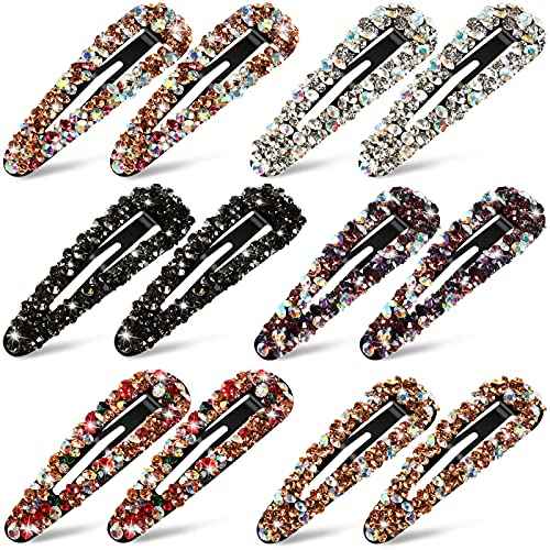 Chuangdi 12 Pcs Rhinestone Hair Clips, 3.2 Inch AB Crystal Metal Hair Barrettes for Women Girls Bridal Wedding Birthday Party Costume Accessories