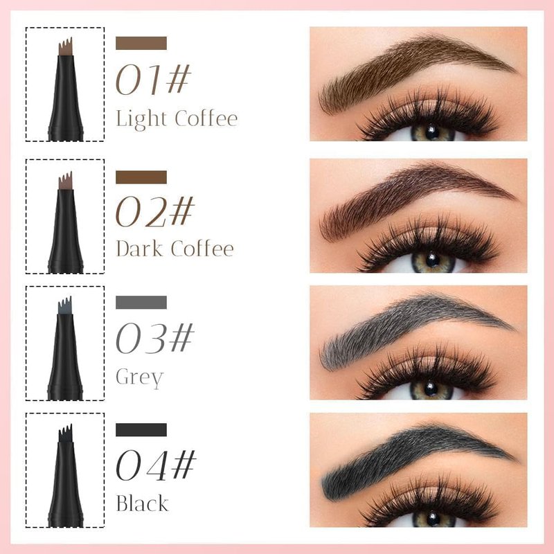 Waterproof Eyebrow Pen - 3D Microblading Pencil with 4 Tips | Long-Lasting Smudge-Proof Eyebrow Definer in Dark Brown