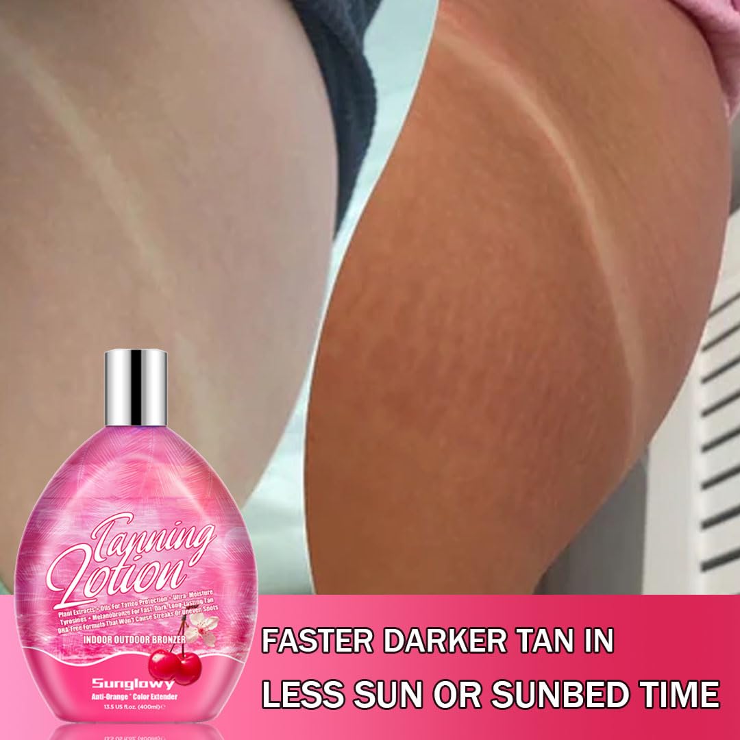 Sunglowy Tanning Lotion For Indoor Tanning Beds And Outdoor Sun With Tattoo Protecting Formula, Tanning Bed Lotion with Bronzer, DHA-Free, 13.5 Fl.Oz