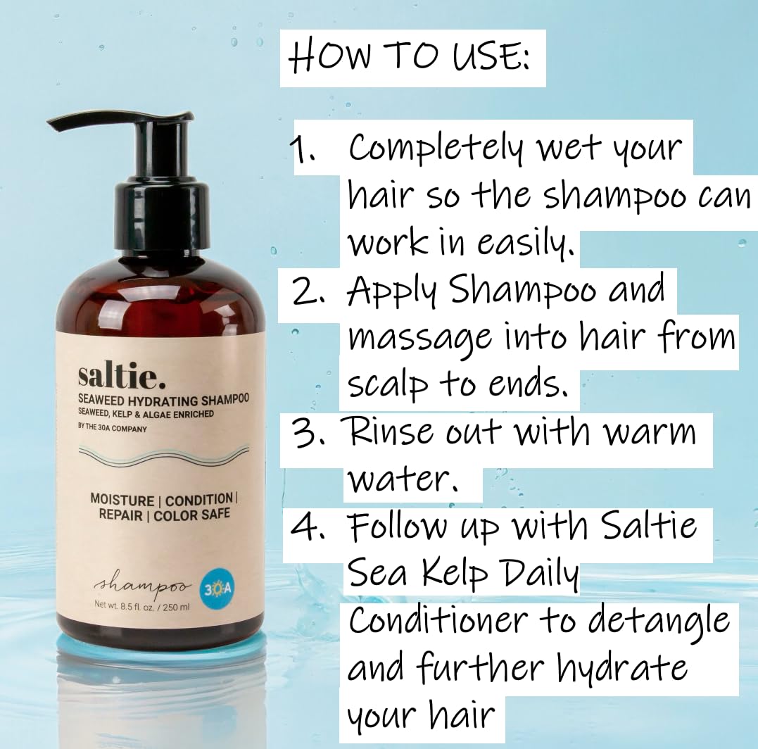 Saltie By 30A Shampoo and Conditioner Set - Seaweed Hydrating Shampoo and Sea Kelp Daily Conditioner to nourish dry damaged hair, repair and bond damange and reduce frizz