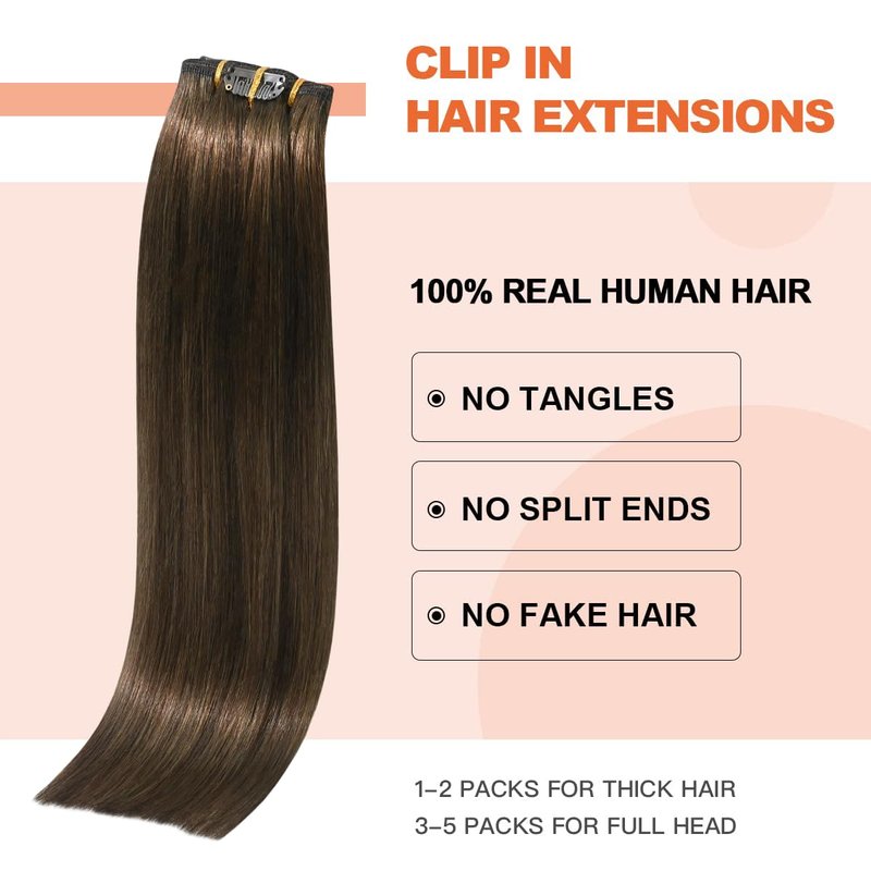 UGOTRAYS Medium Brown Hair Extensions Real Human Hair Clip ins for Women, 70g 7pcs 15inch,Soft & Natural Straight Double Weft for Women #4 Chocolate Brown Human Hair Extensions