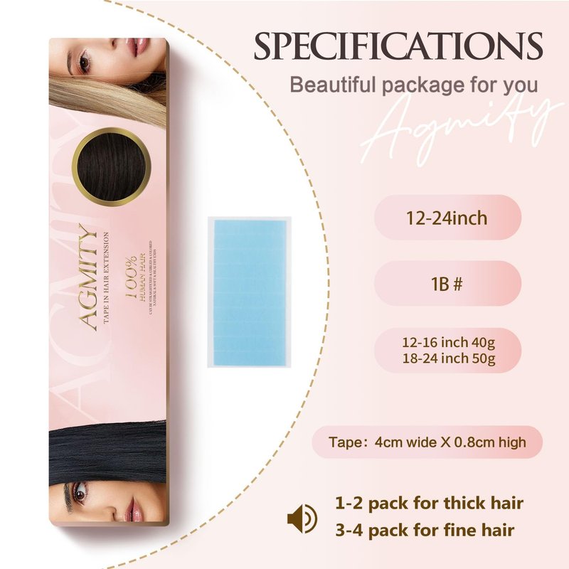 AGMITY Tape in Extensions Human Hair Balayage Natural Black to Chocolate Brown 14 inches 20pcs 40Gram Weft Skin Thick Invisible Tape in Hair Extensions(14 inches #T1b-P1b-4)