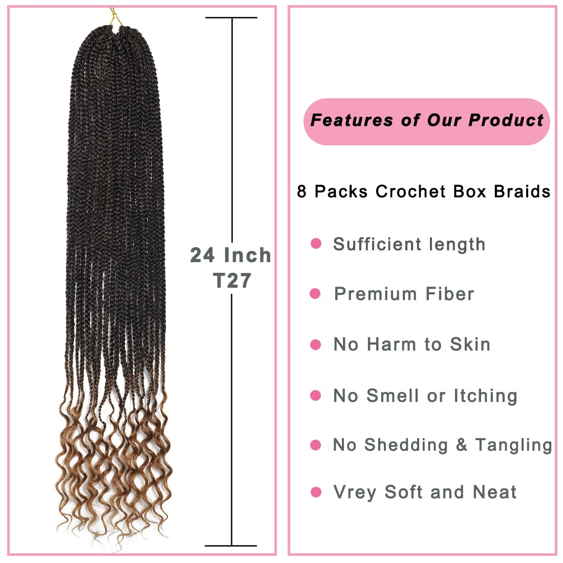 Goddess Crochet Box Braids - 144 Strands 24 Inch Curly Ends | 8 Packs for Black Women