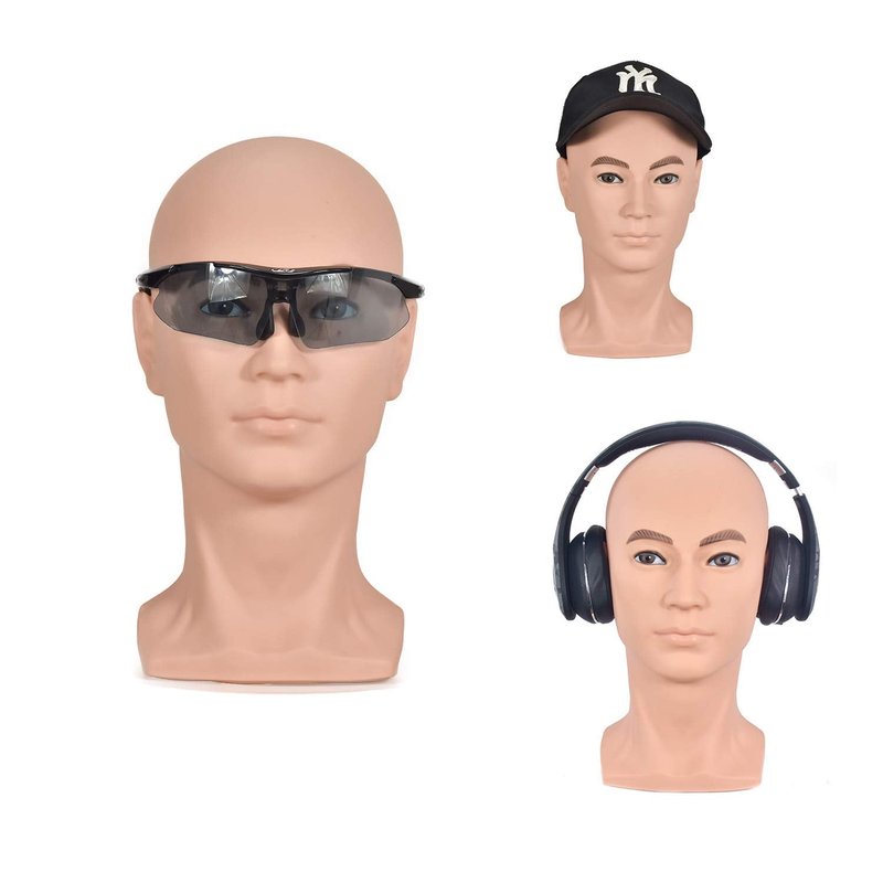 ZMS Male Mannequin Professional Training Head Manikin Bald Hat Display Wig Model with Free Table Clamp