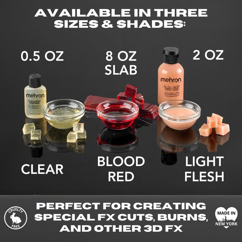 Mehron Makeup 3-D Gel | Gelatin Special Effects Makeup | Halloween SFX & Scarring Gel | Fake Skin for Stage, Screen, Theater, Cosplay, and Halloweens (8 Ounce, Clear)