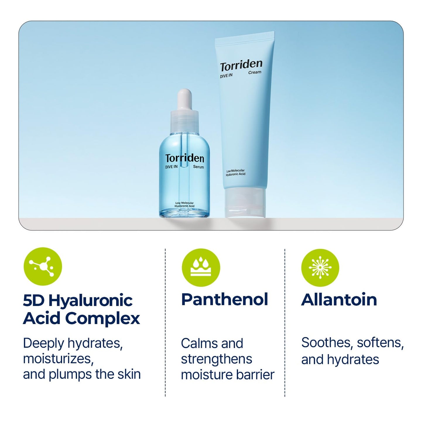 Torriden DIVE IN Serum & Cream Set | Deep Hydrating Hyaluronic Acid Duo for Glass Skin - 1.69 fl. oz. & 2.71 fl. oz.
