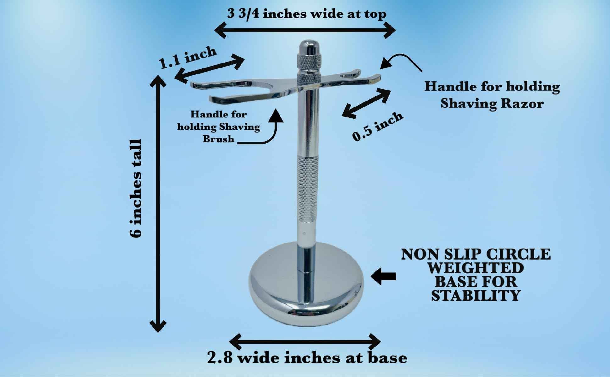 G.B.S Chrome Brush and Razor Stand - Textured Chrome Shaving Stand, – Stylish and Unbreakable Stand Best for Your Bathroom Everyday Grooming, Fits Most 3 and 5 Blade Razors Double Edge Safety Razors and Shaving Brush Stand