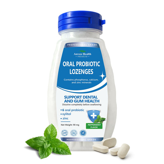 Anven Health Oral Probiotics Lozenges for Fresh Breath & Gum Support - Mineral Fusion with Zinc + Calcium for Dry Mouth Comfort, Enamel Care, Mint Flavor with Xylitol - 90 Lozenges, Sugar-Free
