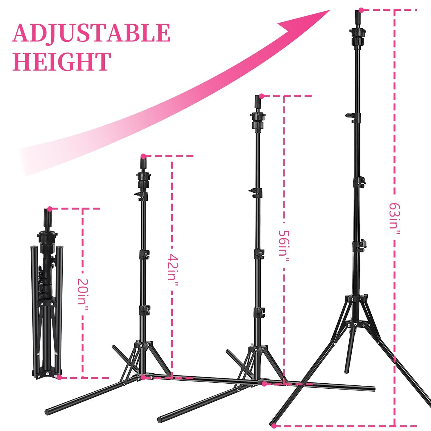 63In Wig Stand Tripod with 22In Head, Mannequin Head for Wig Making Display