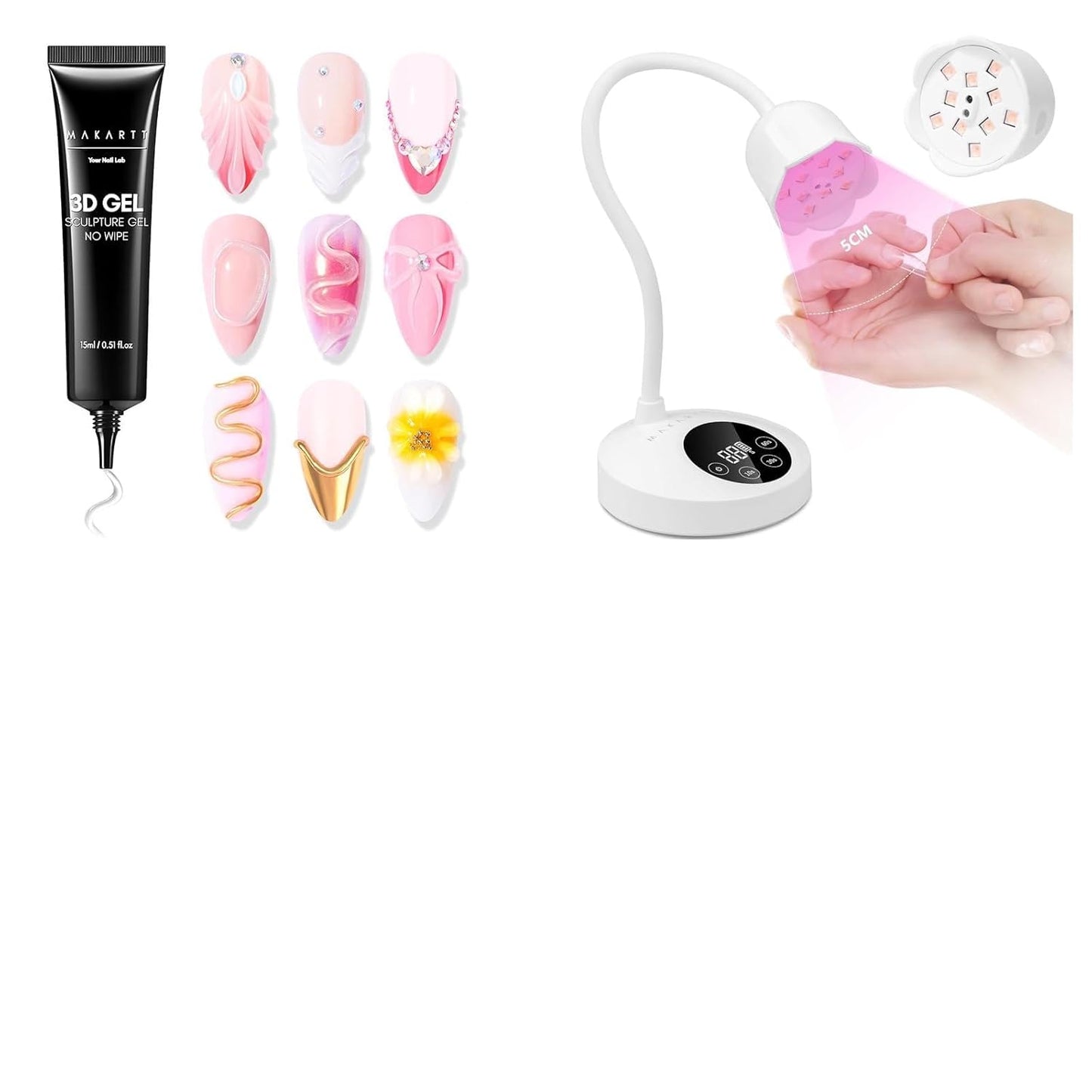 3D Nail Gel Sculpting Kit - DIY Nail Art Designs with Luminoza 10W Cordless UV/LED Lamp | 15g Bundle