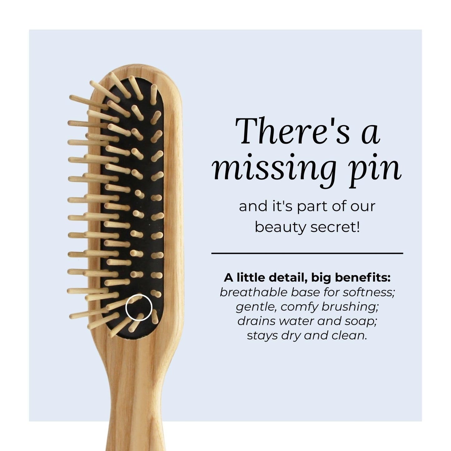TEK | Rectangular Wooden Hair Brush with Short Rounded Teeth in Natural Ash Wood, Ideal for Detangling, Styling and Daily Care of Short Hair | 22x4cm | Handmade in Italy
