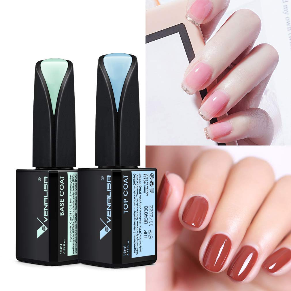 VENALISA Gel Nail Polish Set - 15ml Base & Top Coat, No Wipe, High Gloss Finish | Long-Lasting Tempered Polish Kit