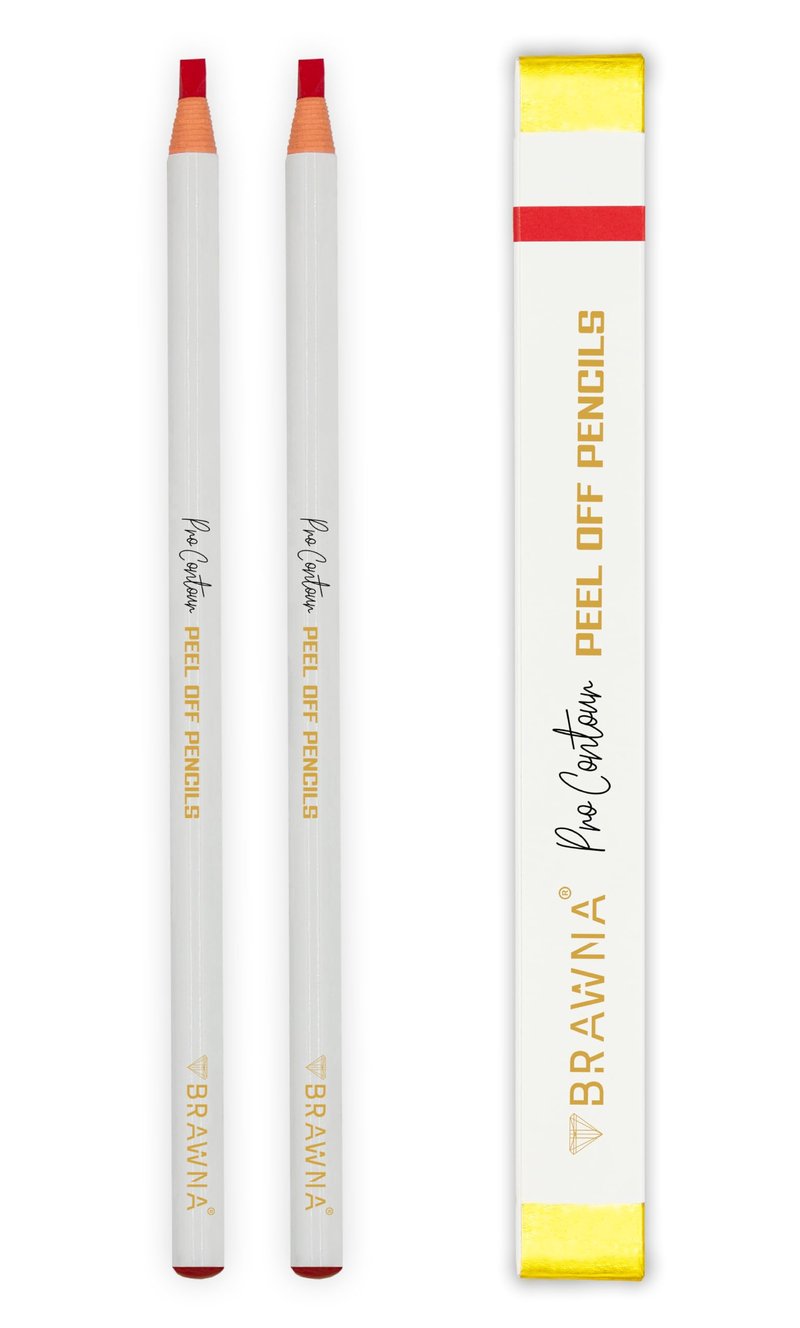 BRAWNA Pro Contour Peel Off Pencil for Eyebrow and Lip Mapping - Set of 2 - Red - PMU Supplies- Lip Blushing Supplies