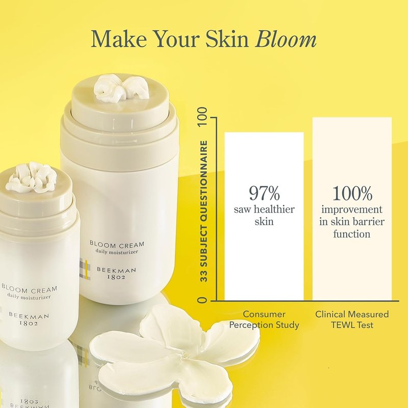Beekman 1802 Bloom Cream Goat Milk Face Moisturizer, 100 mL - Lightweight, Gentle, Deeply Hydrating & Nourishes Skin Barrier - All Skin Types - Cruelty Free