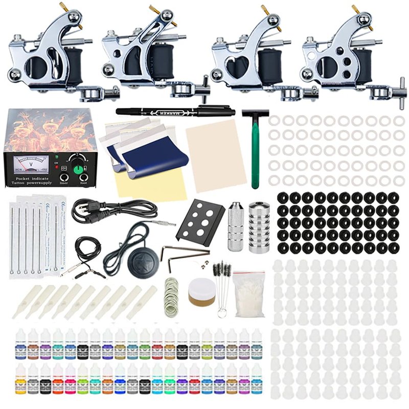 Professional Tattoo Kit - 4 Machine Guns, 40 Color Inks & Power Supplies | Complete Set for Beginners