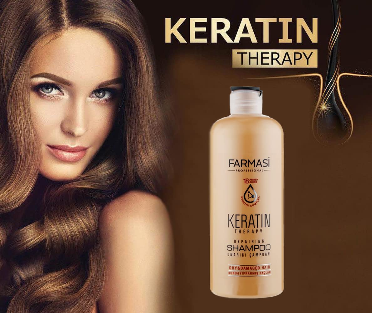 FARMASi Keratin Therapy Repairing Shampoo, Deep Cleansing & Nourishing Care for Dry Damaged Hair, Restores Softness Smoothness & Shine, 12.2 fl oz