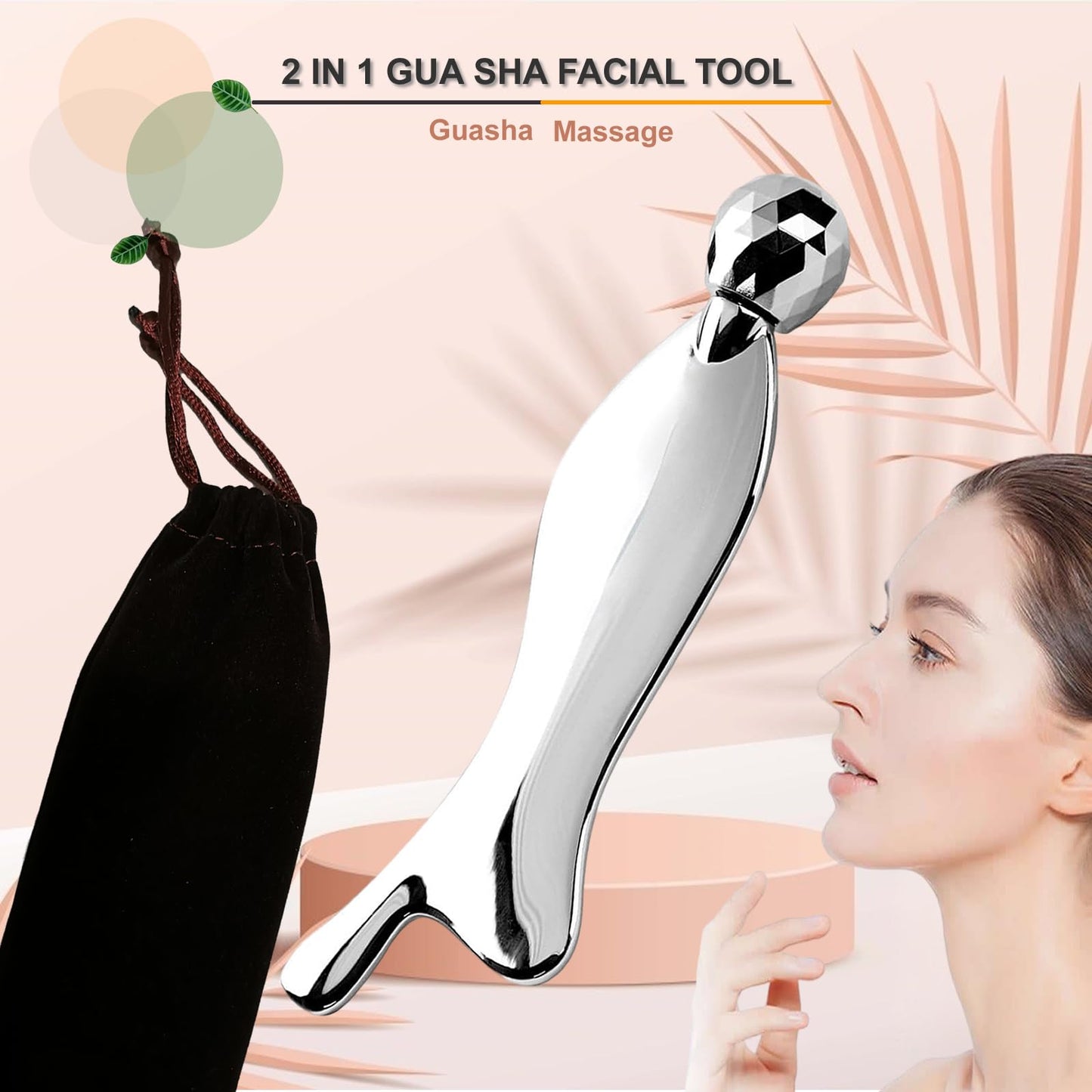 Hysotok Face & Body Roller Massager - Guasha Tool for Face, Neck & Eyes, Stainless Steel, Chin Lift, Skin Tightening (Silver White)