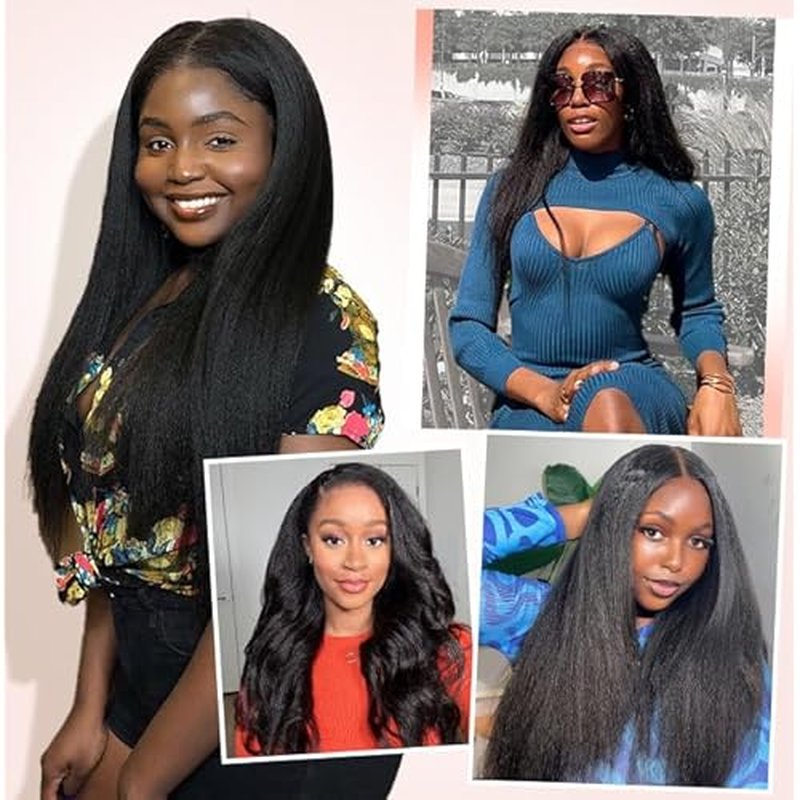 WIGER Kinky Straight U Part Wigs Human Hair Half Wig Natural Color Glueless Thin Leave Out Curly Hair 200% Density 20 Inch kinky Curly Clip in Wigs for Black Women Wear And Go Wig